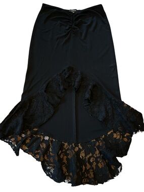bebe Pull on Black Pencil High Low Skirt with Lace Detail Size Small